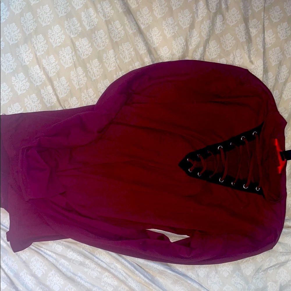 Burgundy Lace-Up Long Sleeve Top
